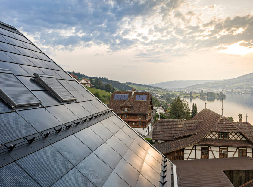 Mittelgrosses Ökonomiegebäude inmitten eines Weinberges mit Solardach Ökonomiegebäude Weingut Letten